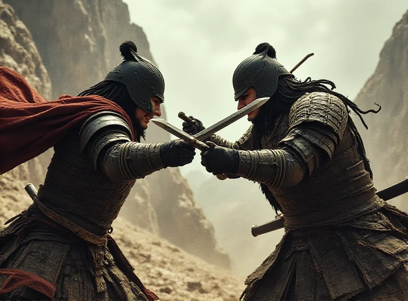 A scene from the movie Legends of the Condor Heroes, with warriors in battle