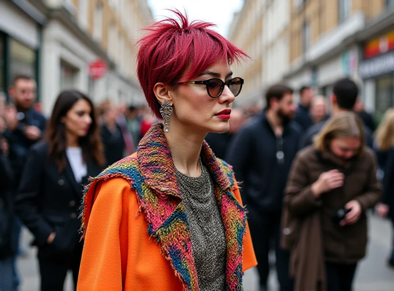 A person at London Fashion Week wearing a bold and unconventional outfit.