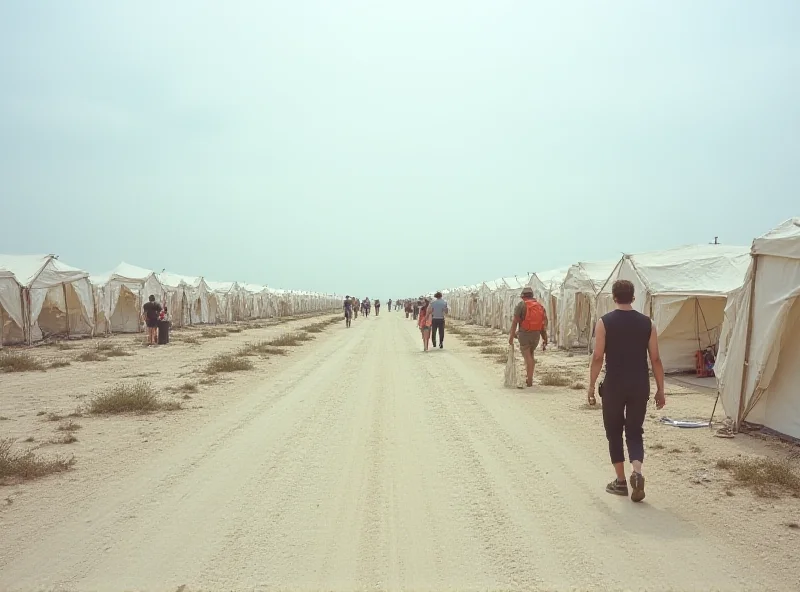A desolate image of the original Fyre Festival site, showing tents and a lack of infrastructure