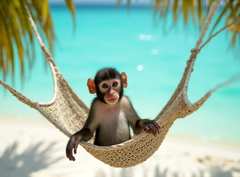 A vibrant photograph showcasing a monkey relaxing in a hammock.