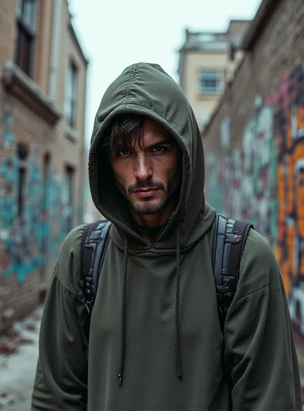 A young Kanan Stark standing on a street corner in the 1990s, looking tough and determined, with a backdrop of urban decay and graffiti-covered walls.