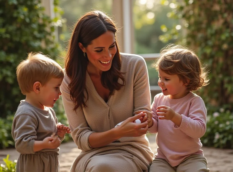 Meghan Markle, Prince Harry, Prince Archie, and Princess Lilibet enjoying a family activity at home.