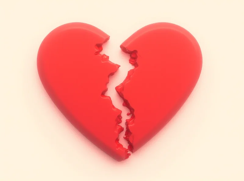A cartoon drawing of a heart breaking apart.