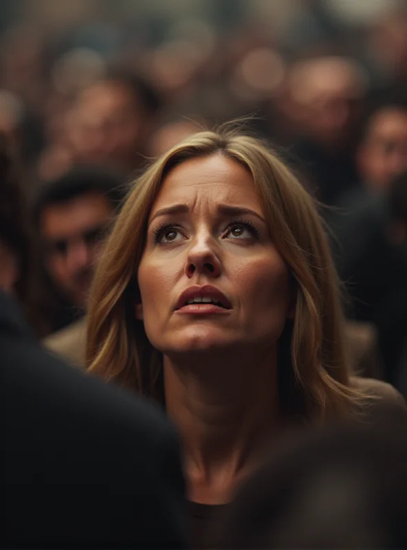 A close-up shot of a person's face in a crowd, their expression conveying a mix of passion, determination, and hope, with blurred background elements suggesting a large gathering.