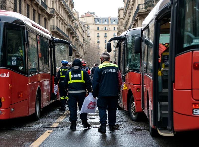 Emergency services attending a bus crash in Barcelona