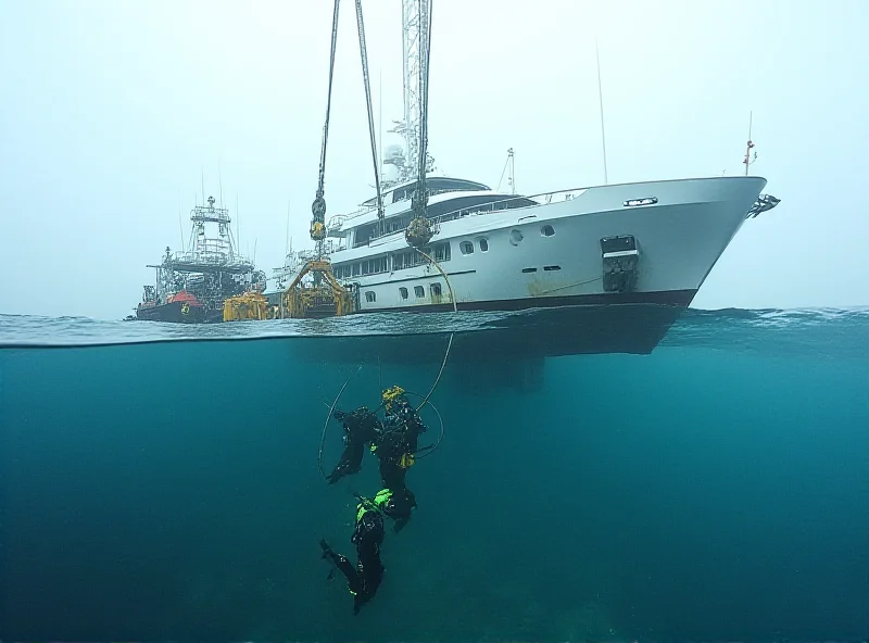 Salvage team working on a sunken yacht