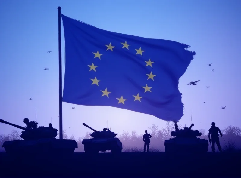 European Union flag and military equipment