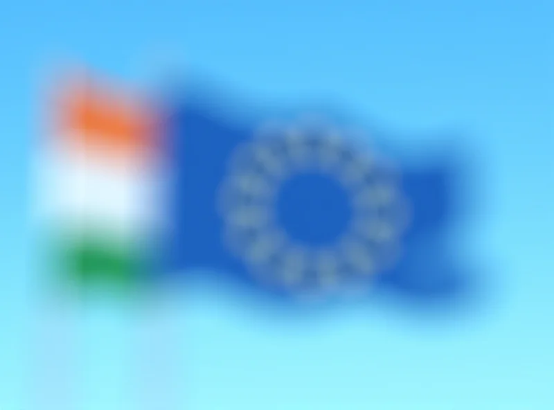 The flags of the European Union and India waving side by side