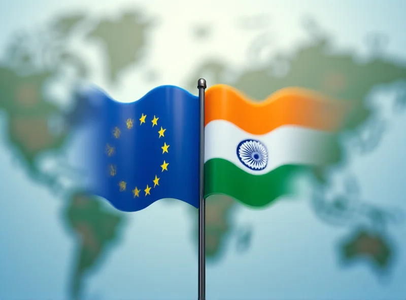 Illustration of the EU and Indian flags intertwined, symbolizing a partnership.