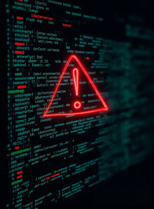 A stylized image of a computer screen displaying lines of code and a warning sign, representing a cyberattack.