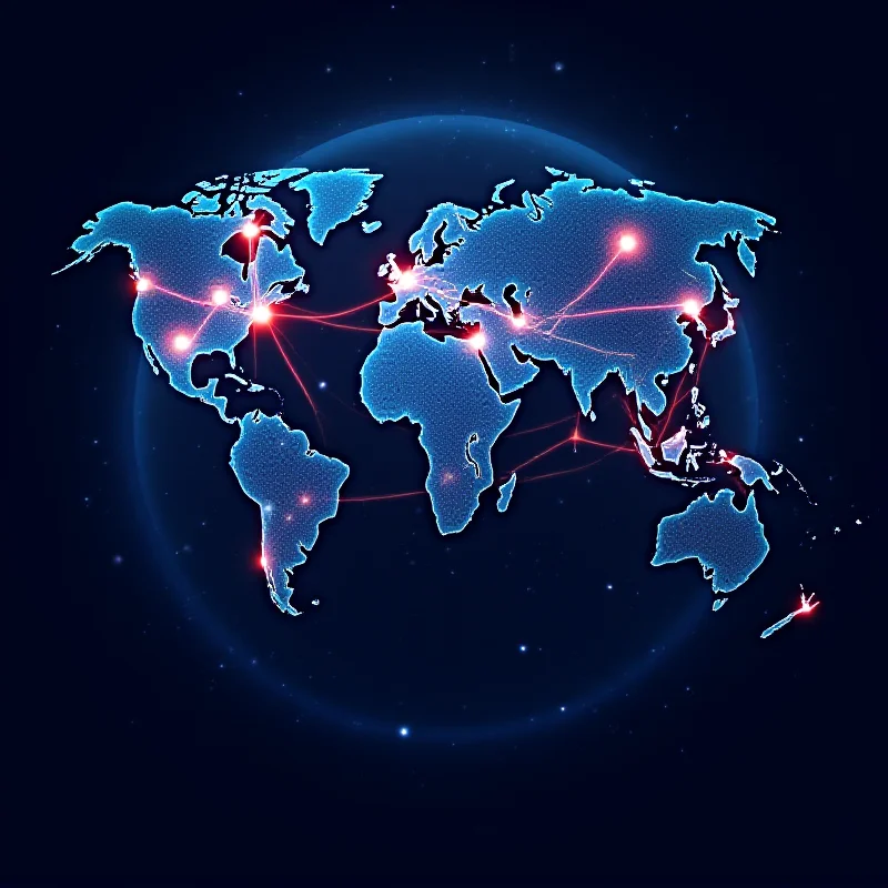 A digital illustration depicting a globe with interconnected lines representing data flow and cyber activity.