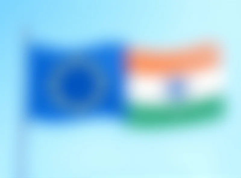 EU and Indian flags waving side-by-side, symbolizing trade partnership