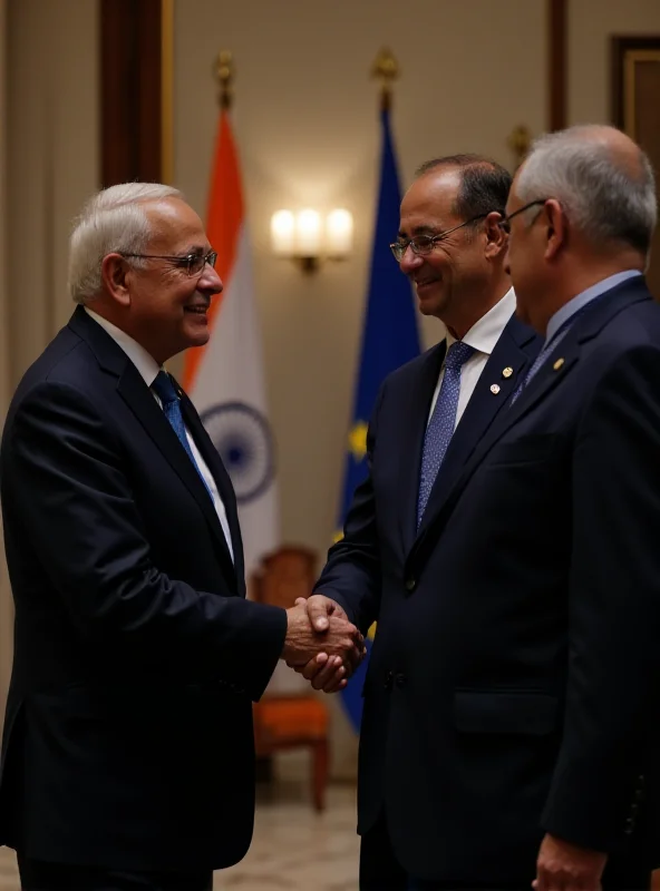 A photograph of the European Commission president shaking hands with the Prime Minister of India