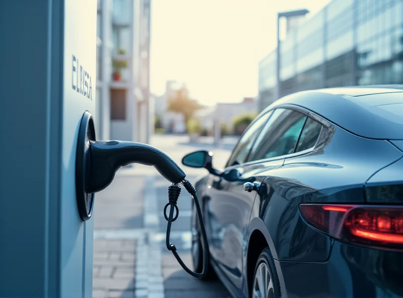 Electric car charging station with EU flag in the background
