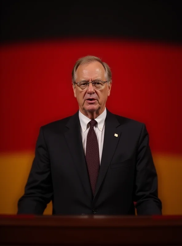 Friedrich Merz speaking at a podium with the German flag in the background.