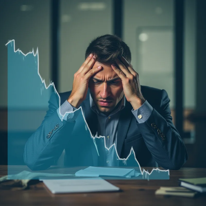 A graph showing a sharp decline in consumer confidence, superimposed over an image of a worried investor.