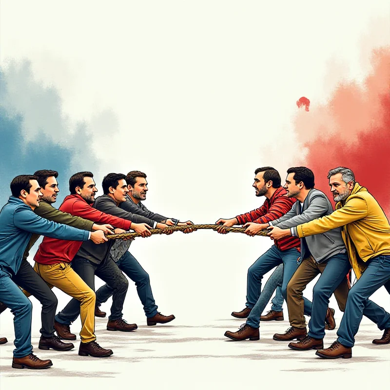 An illustration depicting a tug-of-war between European Union countries, with Slovakia pulling in a different direction.