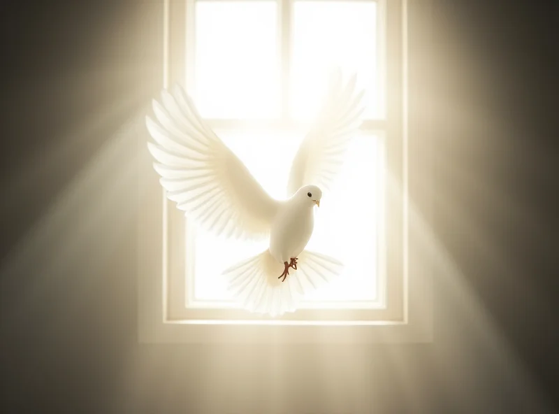 A dove flying towards a window of light, symbolizing hope for peace amidst global turmoil.