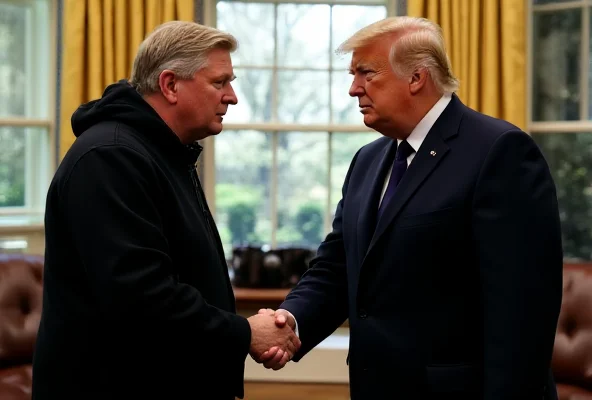 Donald Trump and Volodymyr Zelenskyy meeting at the White House, both looking serious.