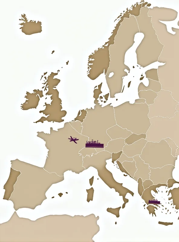 A map of the European Union with a focus on trade routes.