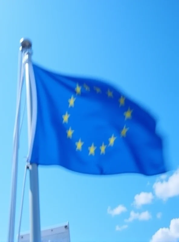 A European flag waving in front of the European Parliament building in Brussels.