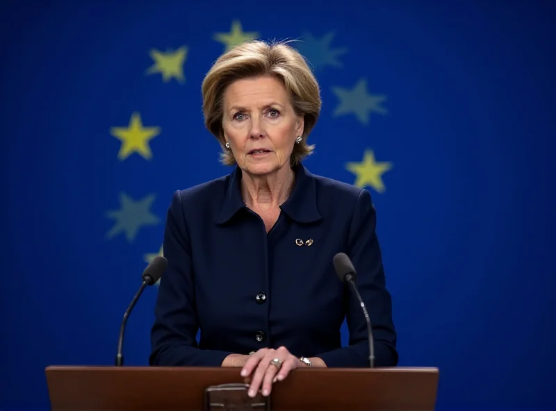 Ursula von der Leyen speaking at a press conference about the EU's defense plans