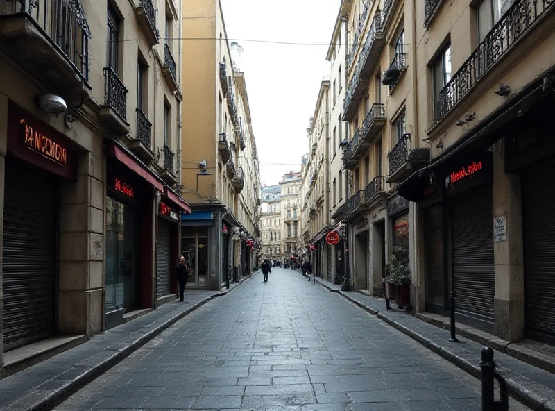 Empty streets in a European city during a lockdown.