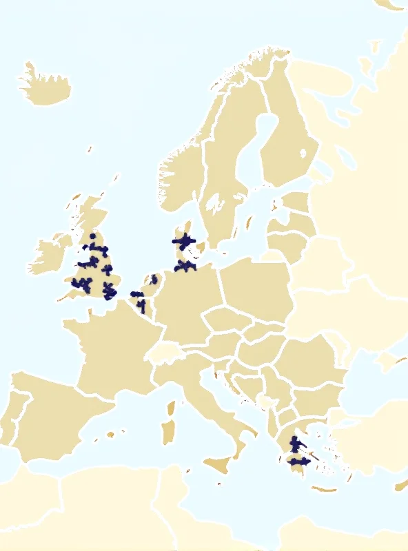A map highlighting the countries involved in providing military aid to Ukraine, with Denmark prominently featured.