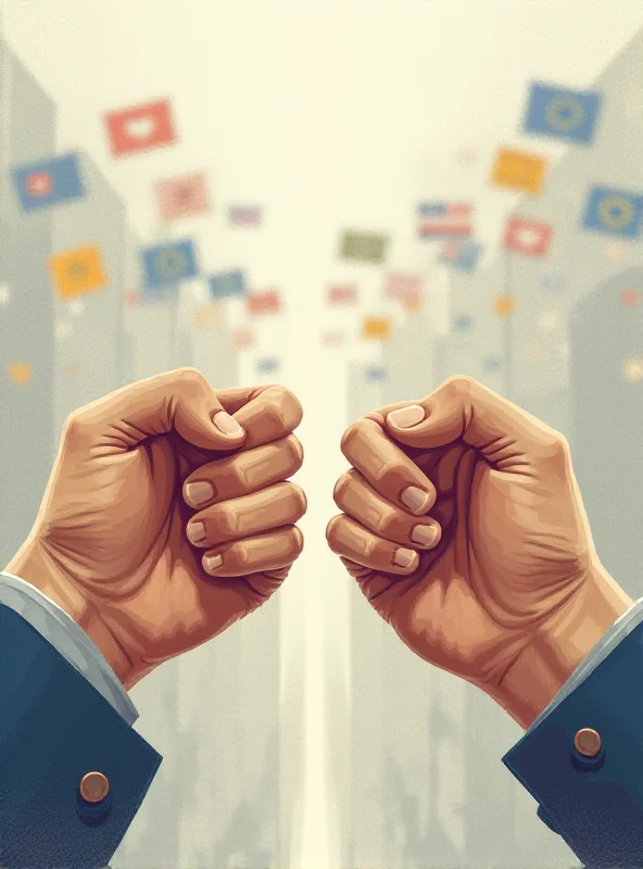 Illustration of two hands pulling apart, symbolizing societal polarization, with a blurred background of European flags.