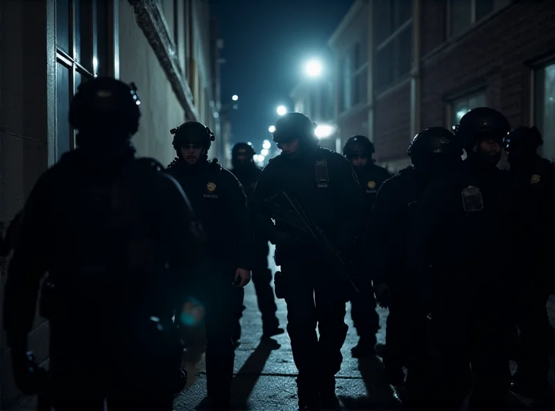 Police officers arresting suspects in a nighttime urban setting.