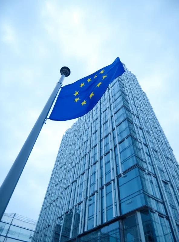 EU flag waving in front of the European Commission building in Brussels