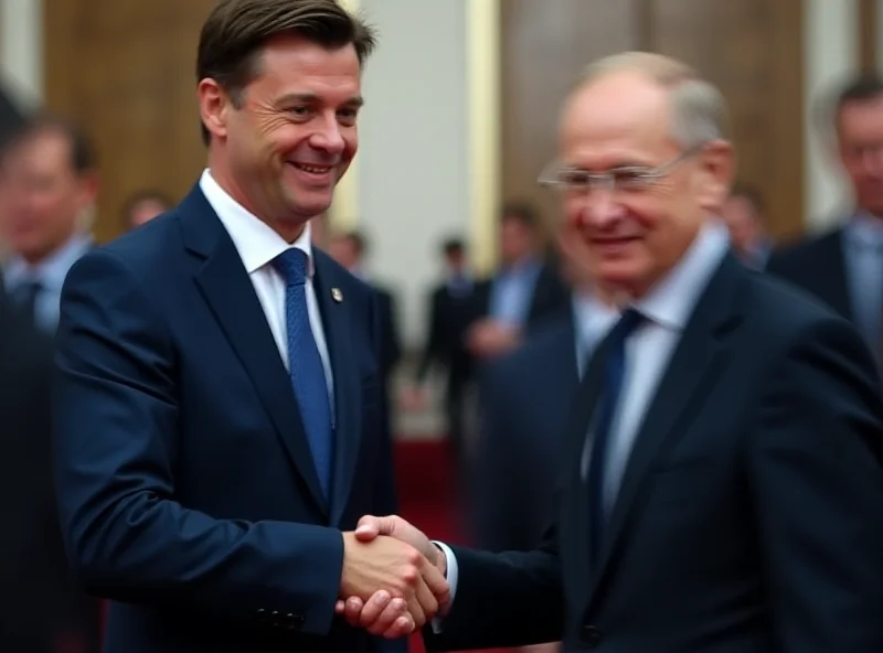 Volodymyr Zelensky shaking hands with a European leader