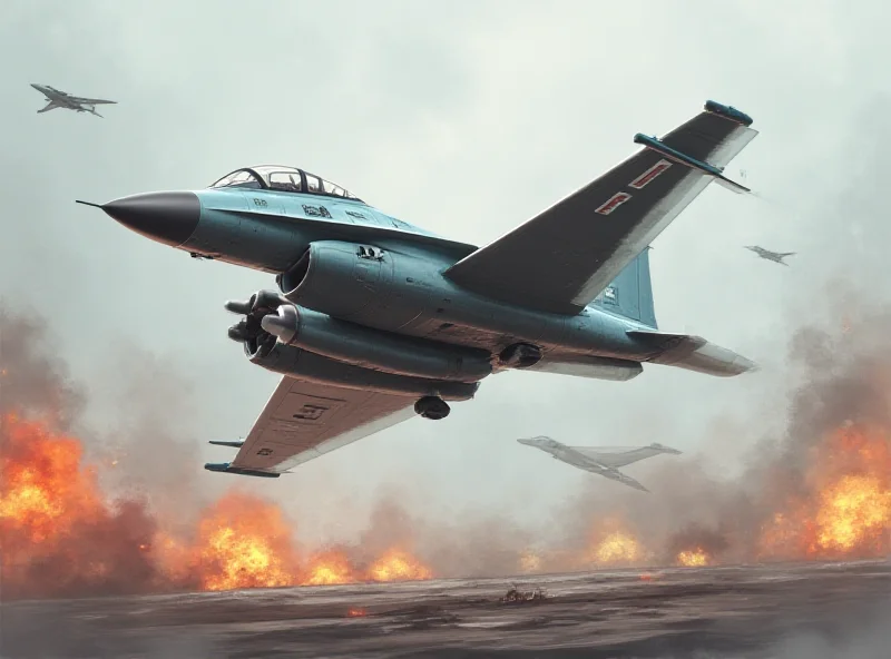 Illustration of a Russian fighter jet releasing a glide bomb over a battlefield, with explosions and smoke visible in the background.