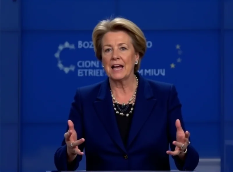 Ursula von der Leyen presenting the Rearm Europe plan at a press conference in Brussels.
