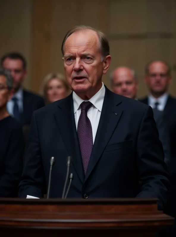 A serious Friedrich Merz giving a speech at a podium, surrounded by male colleagues, highlighting the lack of female representation in his team.