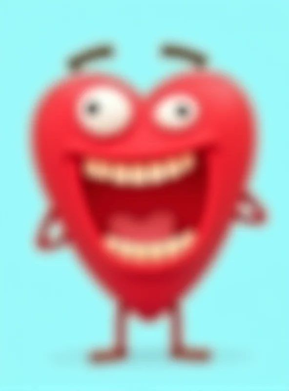 A cartoon mascot resembling a heart with a large, somewhat suggestive mouth.