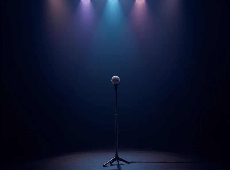 A microphone on a stage with a spotlight shining on it, representing the Eurovision song contest.