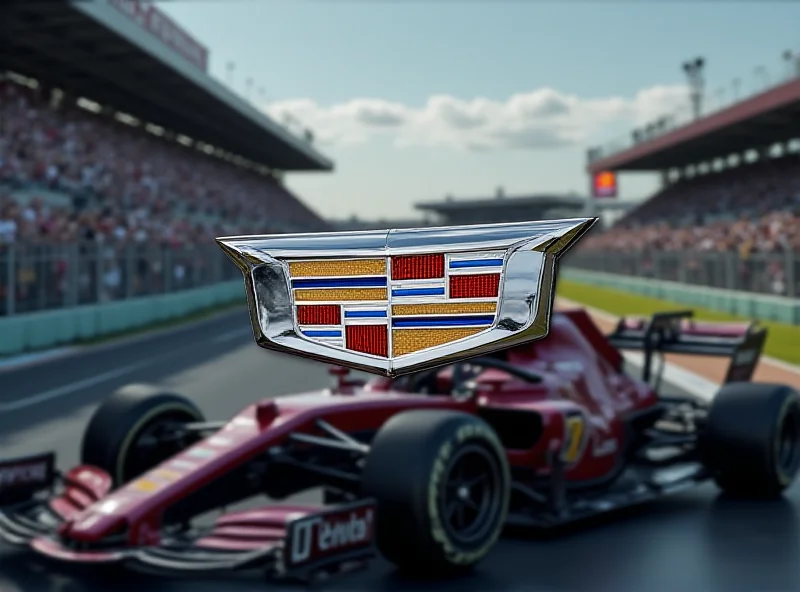 Cadillac logo superimposed on a Formula 1 race track
