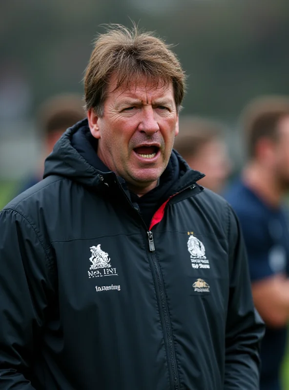 Ronan O'Gara passionately gesturing on the sidelines during a rugby match, with a determined expression on his face.