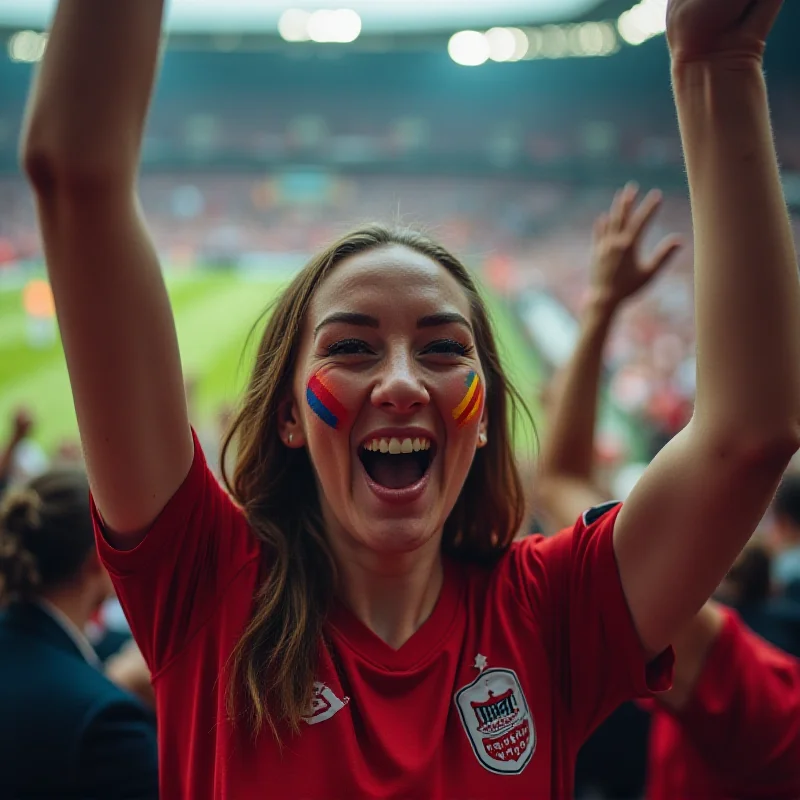 A football fan celebrating a goal during a FA Cup match.
