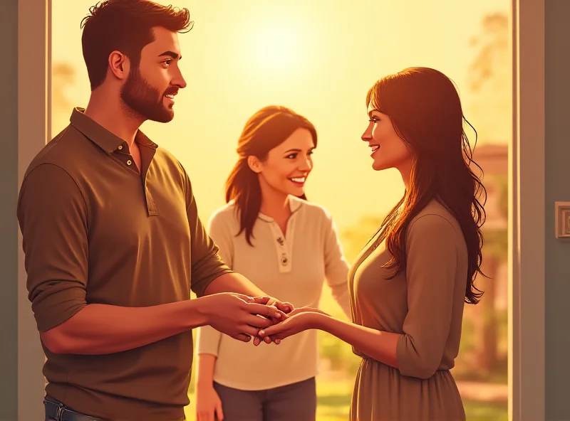 Illustration of a family handing over house keys.