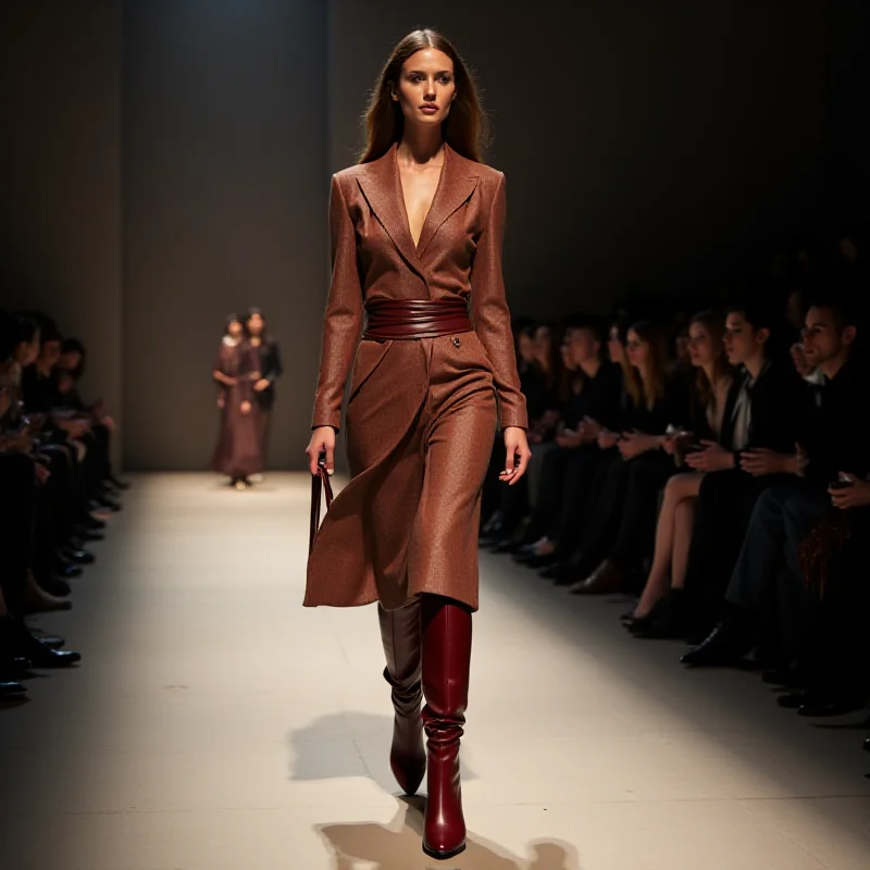 A model walking the runway at the Stella McCartney show with 80s-inspired fashion.