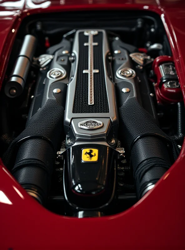 Close-up of the Ferrari 12Cilindri's V12 engine, highlighting its intricate details and powerful design.