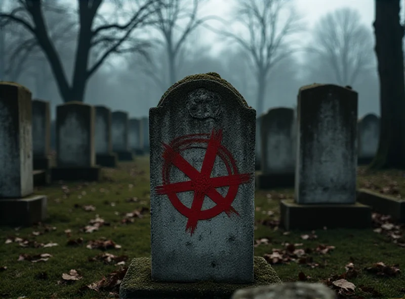 A photo of a Jewish cemetery with swastika graffiti.