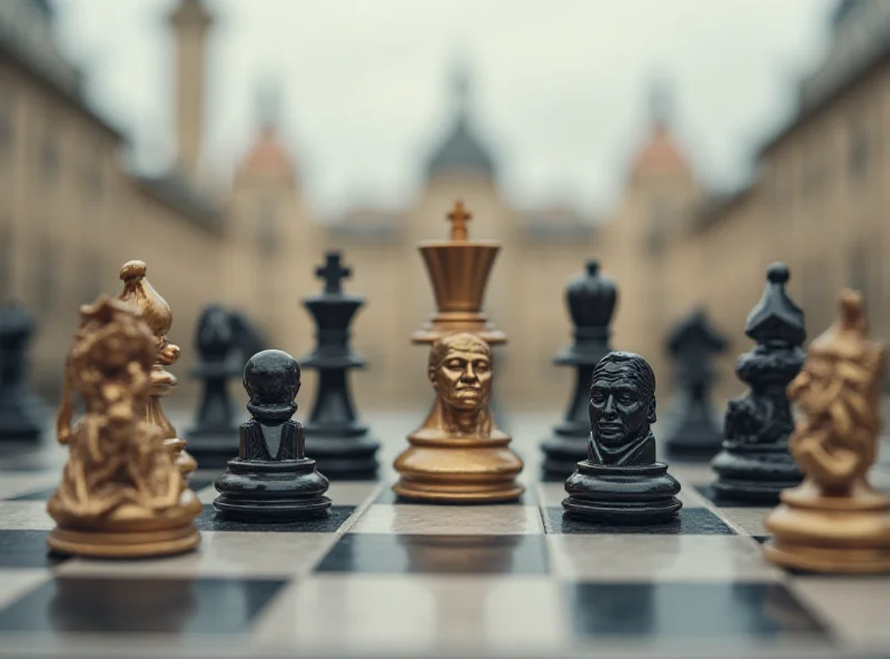 A stylized depiction of political chess pieces on a chessboard, symbolizing strategic maneuvering.