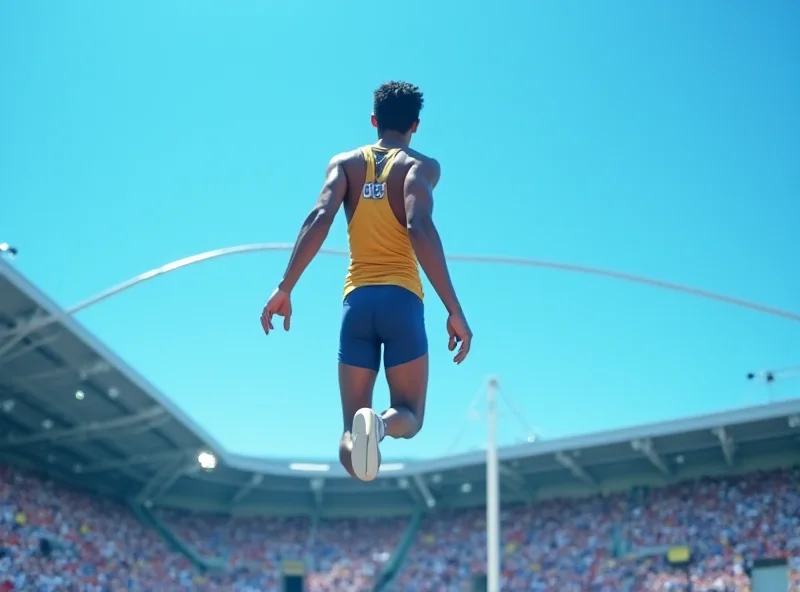 EJ Obiena preparing to pole vault in an outdoor stadium