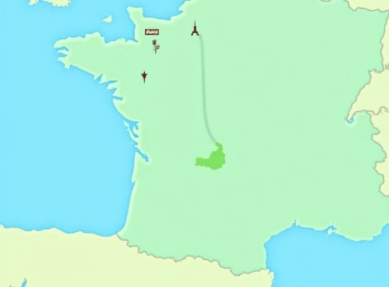 A map showing the geographical locations of France and Algeria with a dotted line connecting them