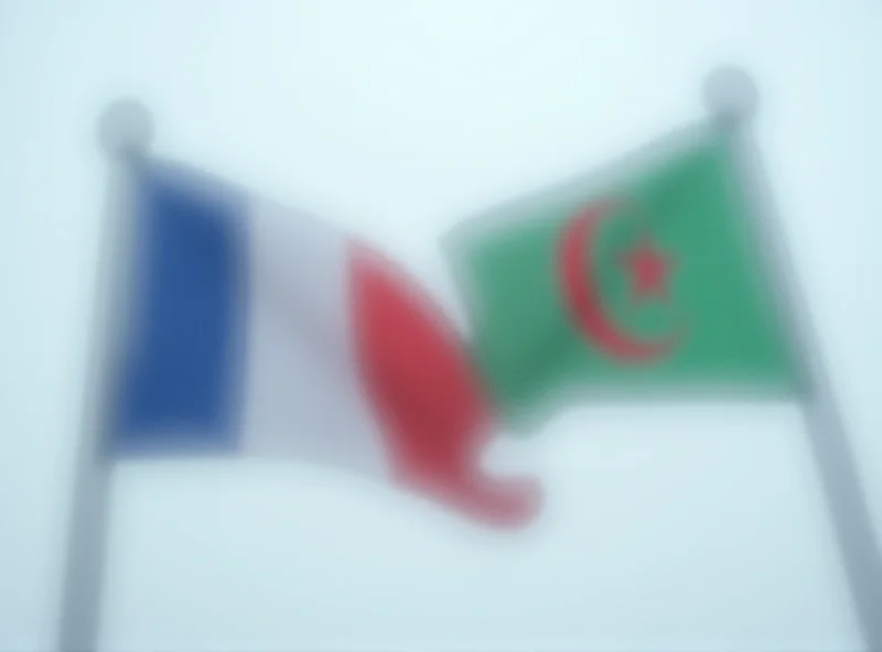 Image of French and Algerian flags waving in the wind, symbolizing strained relations.