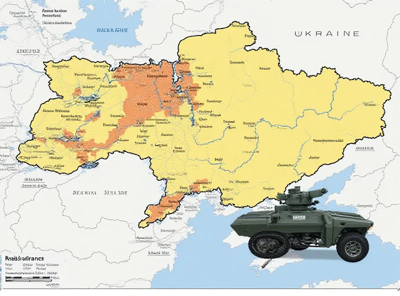 A map of Ukraine highlighting areas with rare earth mineral deposits, alongside an image of a French military vehicle.