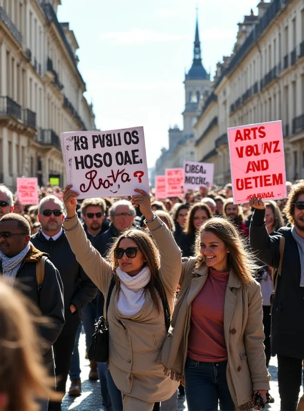 Protestors holding signs and banners during a demonstration in France